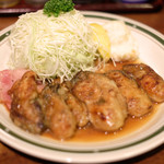 かつれつ四谷たけだ - カキバター焼定食 1500円 の岩手県大船渡産生カキの甘辛バター醤油