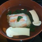 京懐石柿傳 - 煮物椀　　蟹真蒸　松茸　つる菜　糸人参　柚子