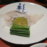 日本料理 晴山 - 河豚刺身　肝ポン酢