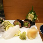 築地寿司清 - スミイカ、サヨリ、鰤のお刺身