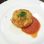 じゃがいもをまとった白子のソテー　アラビアータソース