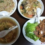 中華料理 豊味軒 - 肉飯+焼飯+芙蓉飯+唐揚げ