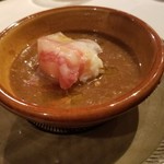 パッソ・ア・パッソ - 雉肉とジャガイモ 猪のラルド 伊勢海老 ズワイガニのスープ仕立て